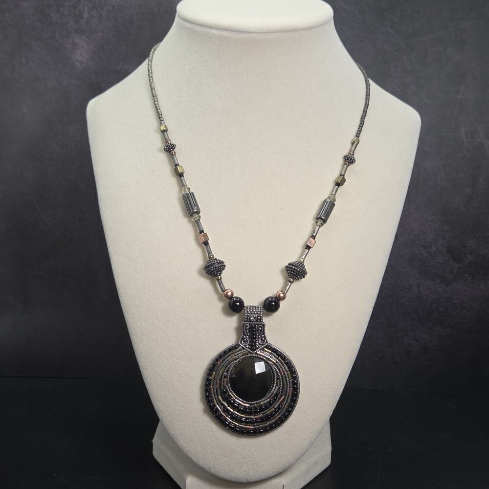 You & I Beaded Necklace Faceted Smoky Quartz Style Glass Beads Intricate Details